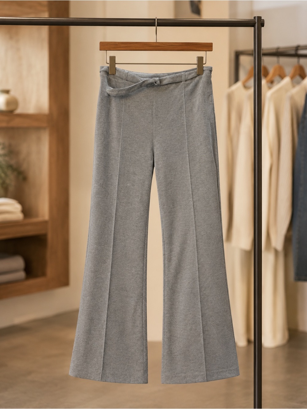 Light Gray Boot-Cut Knit Pants